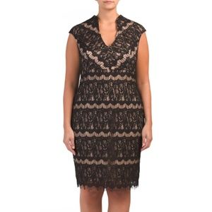 NWT Marina Black & Nude Deep V-neck Lace Dress 22W